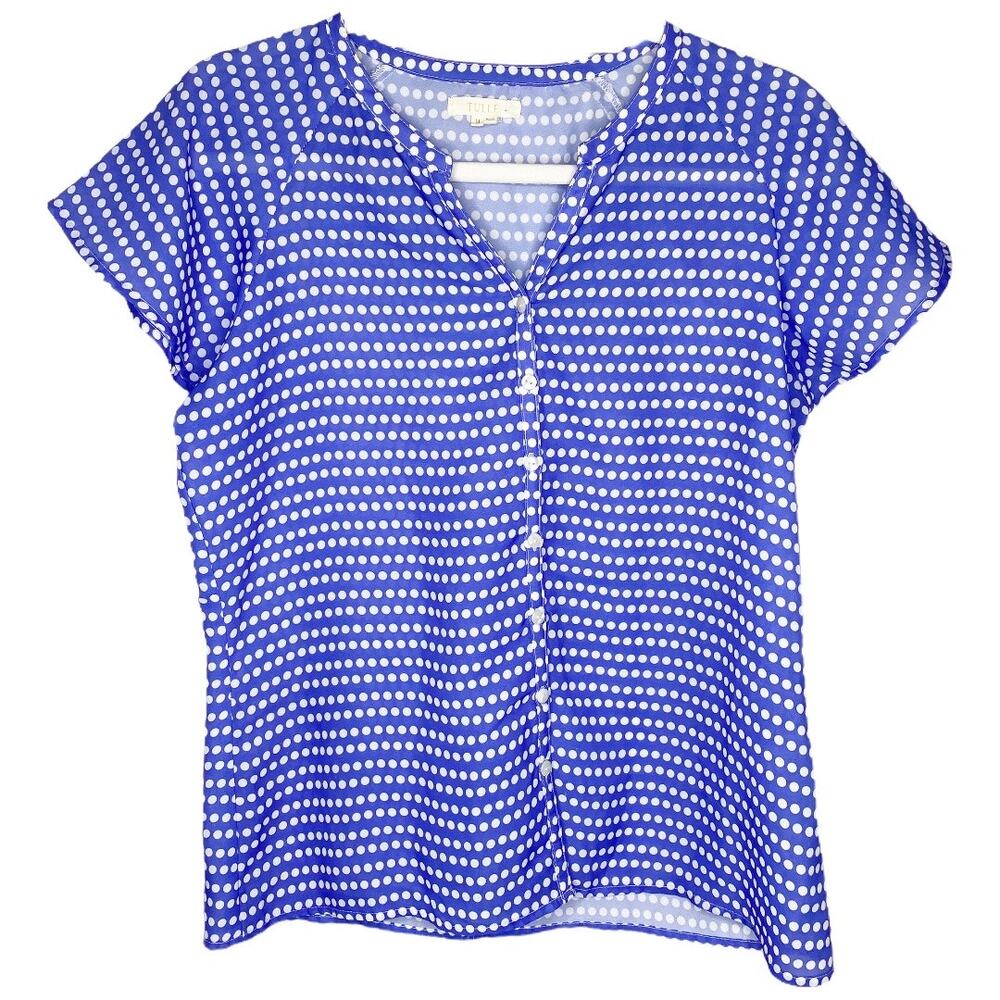 Anthropologie Tulle Blue Polka Dot Shirt Medium